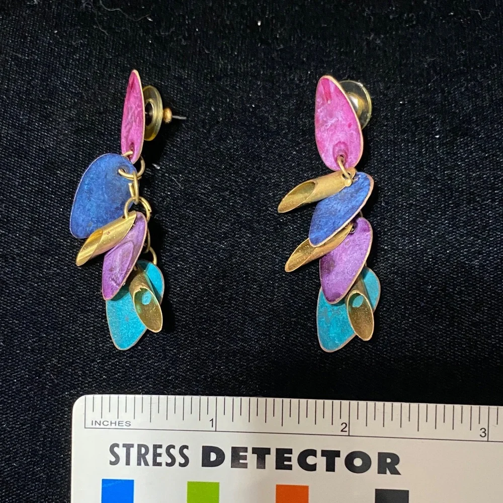 Elegant purple blue teal vintage Dangle pierced Earrings